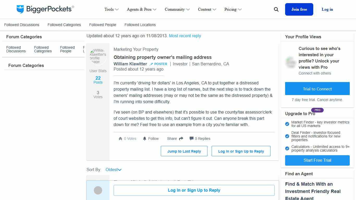 Obtaining property owner's mailing address